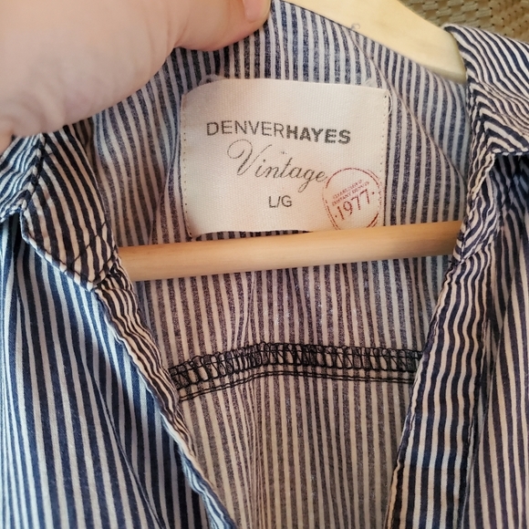 Denver Hayes Vintage Short Sleeve Tie Waist Blue Striped Blouse Top - Picture 3 of 7